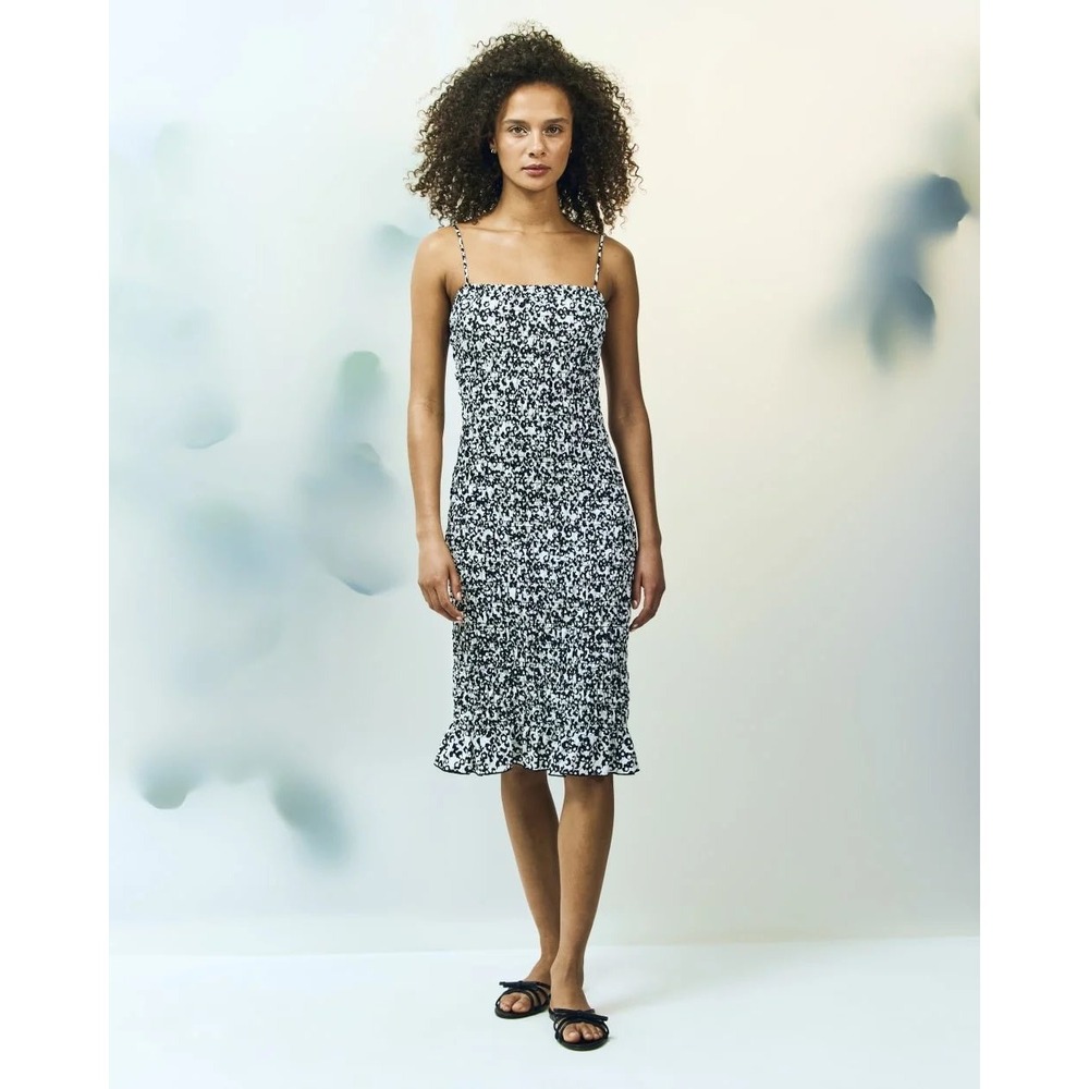 EVERLANE The Smocked Column Dress Black Floral Size XL Whimsigoth Guest Event